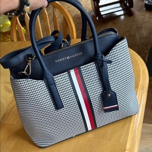 Tommy Hilfiger Houndstooth Satchel in Navy and Red